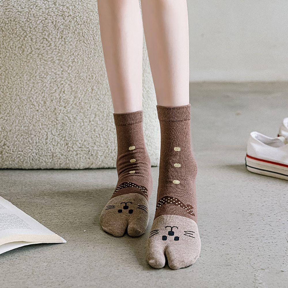 Cartoon Two Finger Socks Flip-flops Socks Female Middle Tube Socks Cat Socks Hosiery Two Toe Socks