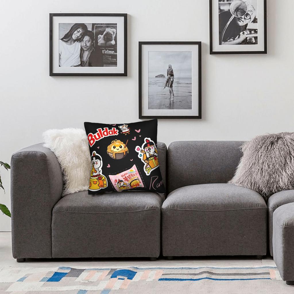 Buldak Spicy Ramen Loves Pillow Case  Comfy Pillow Cover Vintage Cushion Cover For Living Room Chair