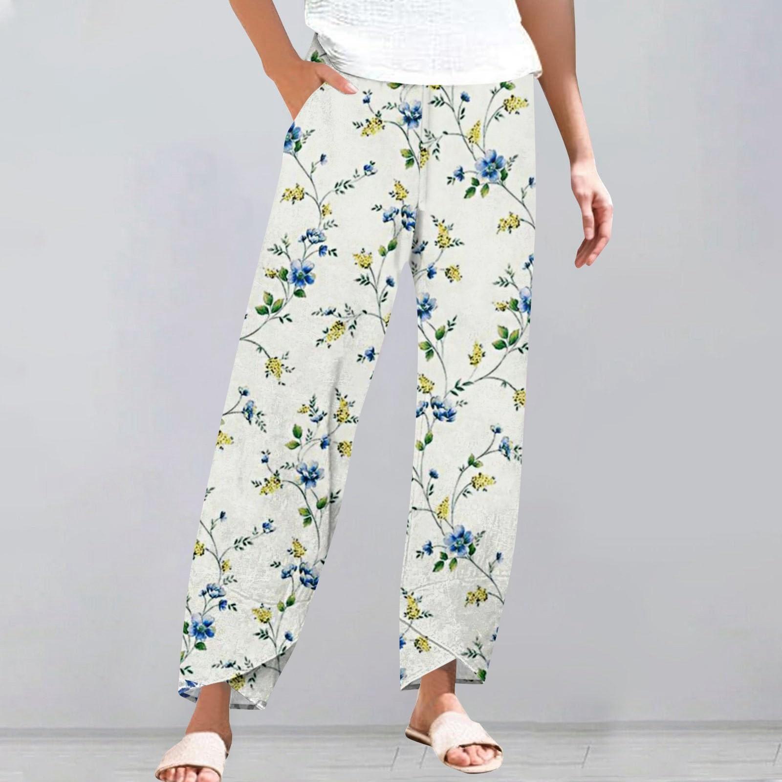 

Брюки женские летние повседневные широкие брюки с эластичной резинкой на талии и карманами S