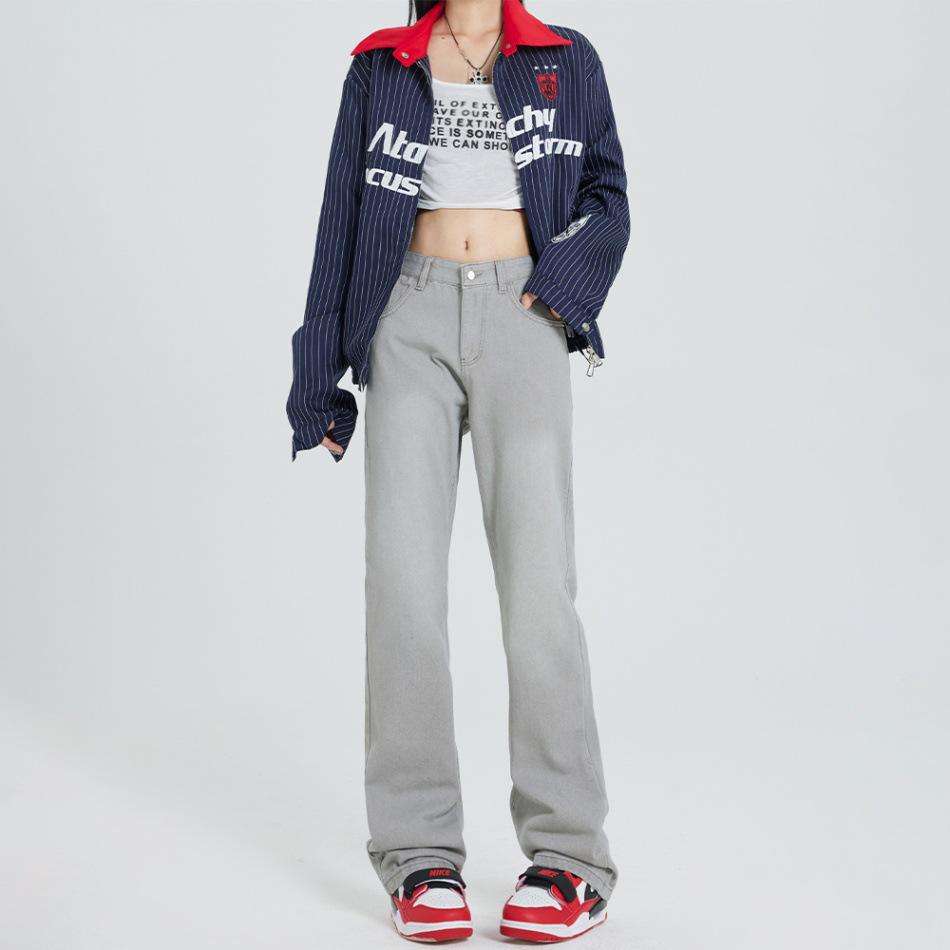 

Женские ретро джинсы микро-клеш с высокой посадкой - Стройнящий заниженный крой, Мода весна/лето. M