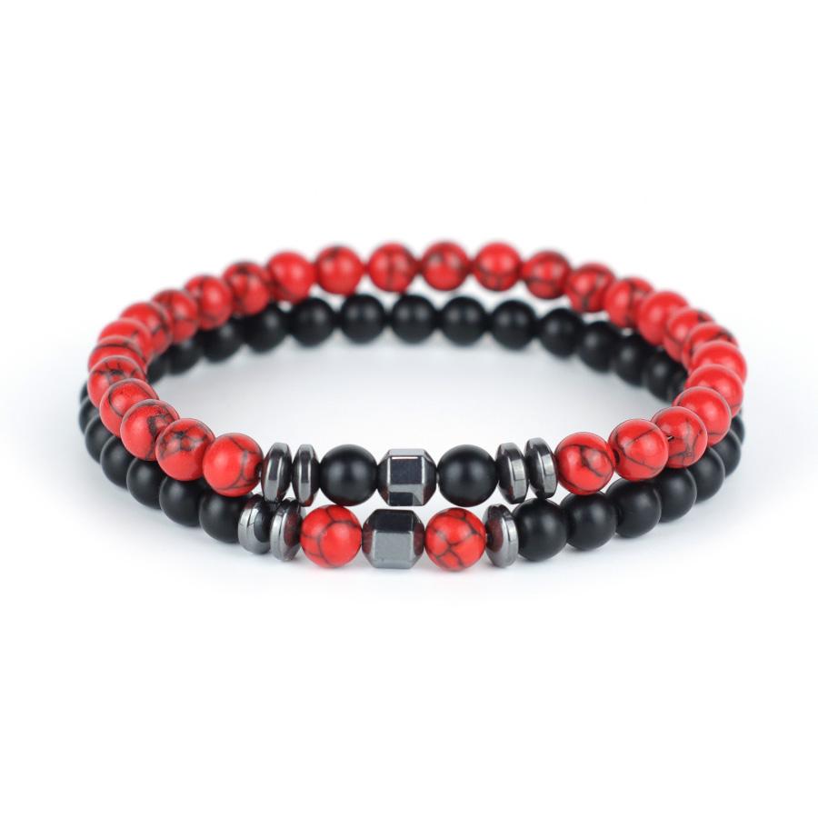 Noter New Design Mens Bracelet With Stone 2Pcs/Set 6mm Volcanic Rock Turquoise Hematite Yoga Meditation Healing Braslet Homme