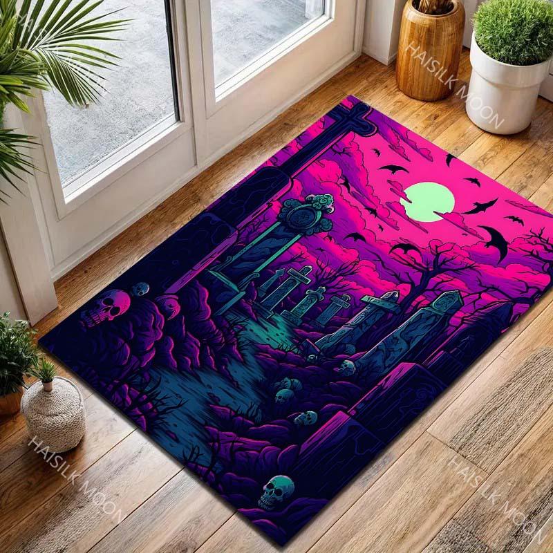 Halloween Theme Cemetery Pattern Carpet for Living Room Bedroom Bedside Floor Mat Cloakroom Sofa Area Rugs Home Decor