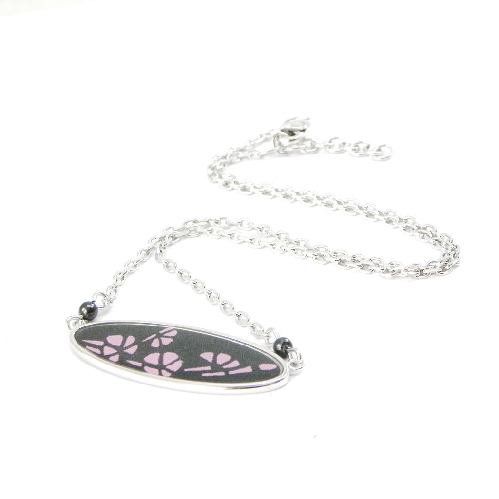 Altesse [I2918] - Srebrny naszyjnik 'Obao' czarny różowy