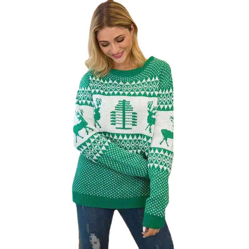 Christmas Sweater Women Christmas Deer Warm Knitted Long Sleeve Sweater Jumper Top Winter Autumn Pullovers