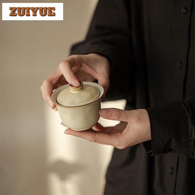 120ml Coarse Pottery Handmade Covered Bowl Japanese Boutique Small Gaiwan Elegant Tea Tureen Tea Maker Drinkware Collection Gift