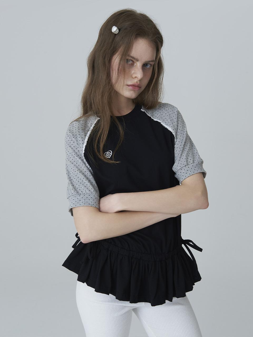 Adore Bell Patch Dot Frill Raglan Tee - Black Free