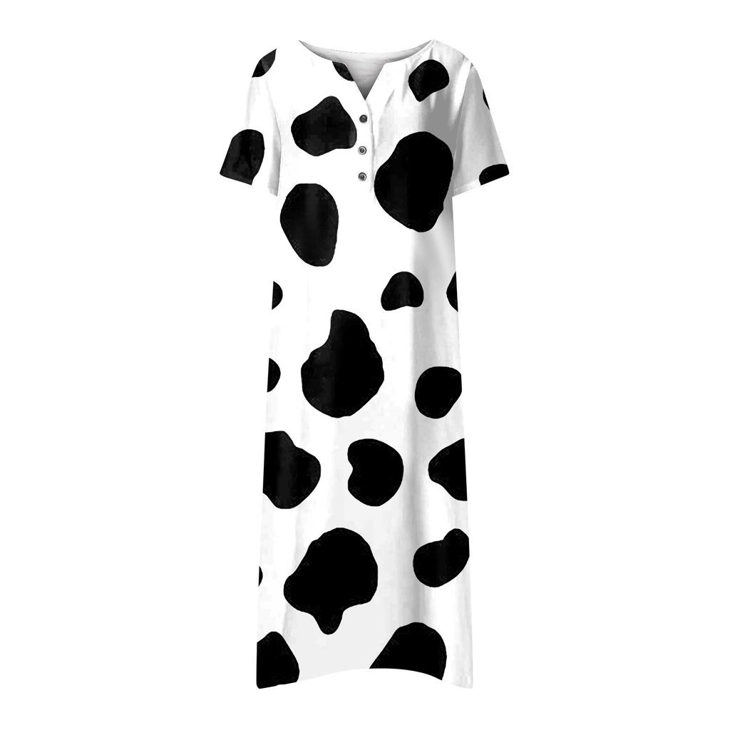Women's Summer Casual Printed V-Neck Short-Sleeve Swing Dress