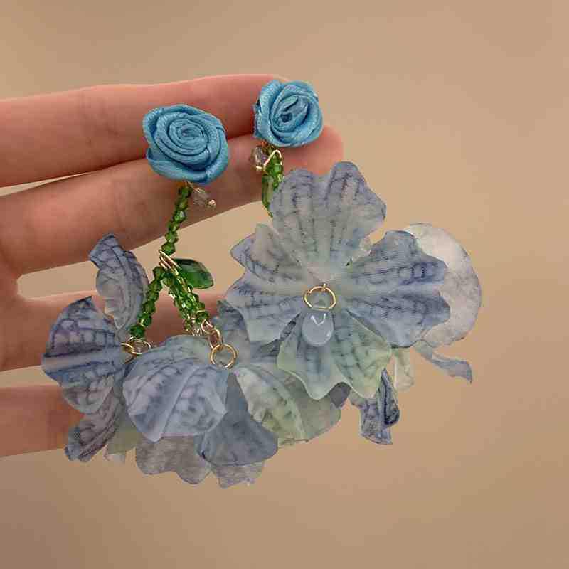 Colorful Dopamine Fabric Beaded Earrings – Women's Studs, Seaside Vacation Style, Ear Clips