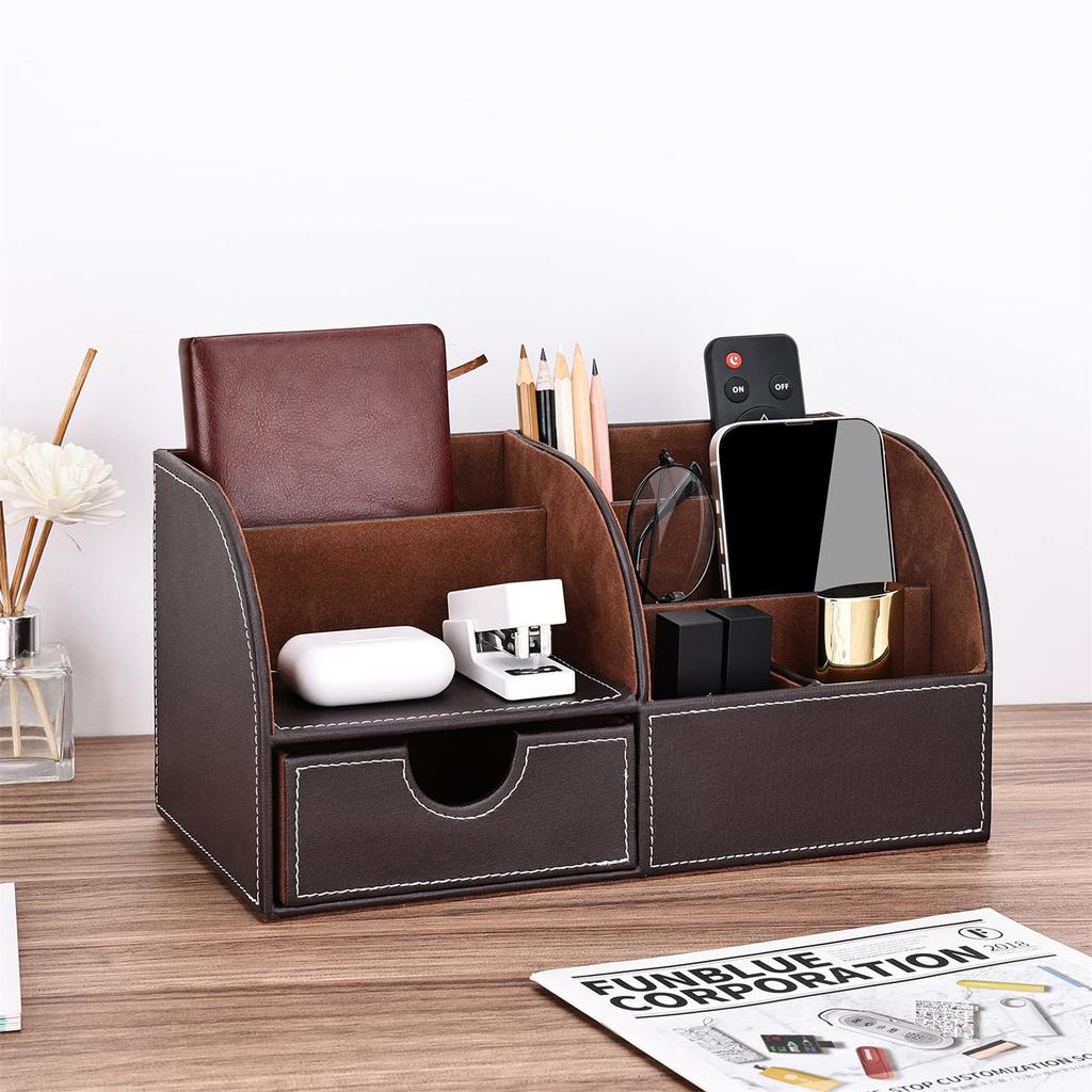 PU Leather Desk Organizer Pencil Holder Office Supplies Caddy Stationery Holder for Home School and Office Supplies