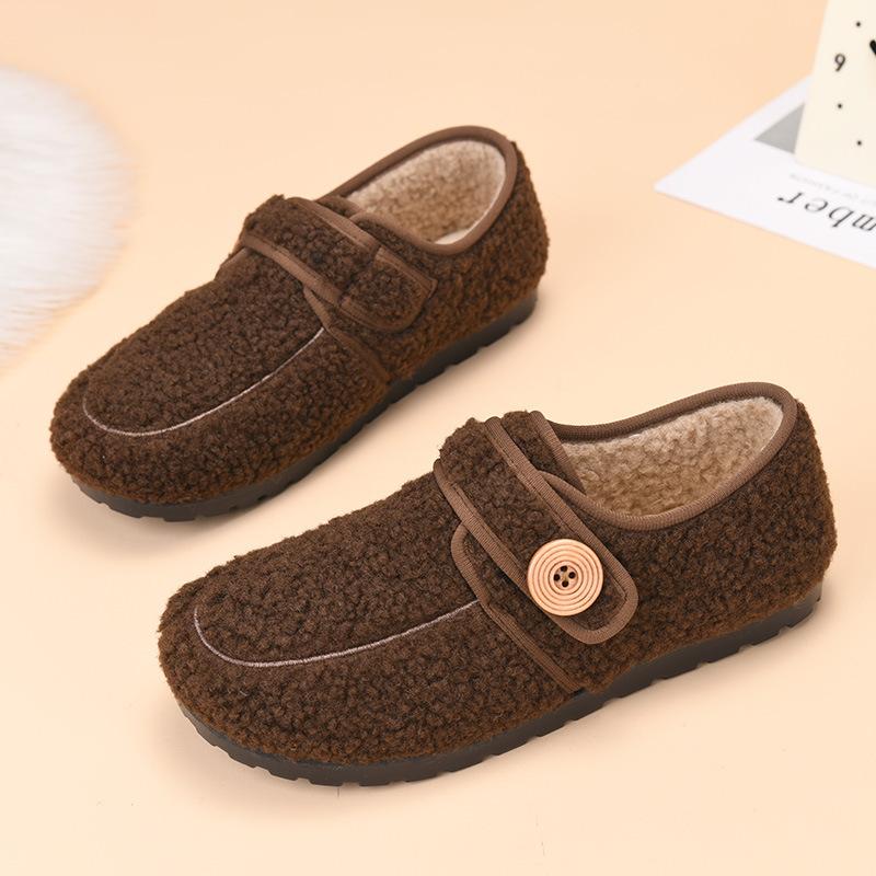 Women Flat Plush Shoes 2026 Winter New Vintage Casual Soft Sole Warm Shoes Comfortable Non Slip Lightweight Outdoor Cotton Shoes