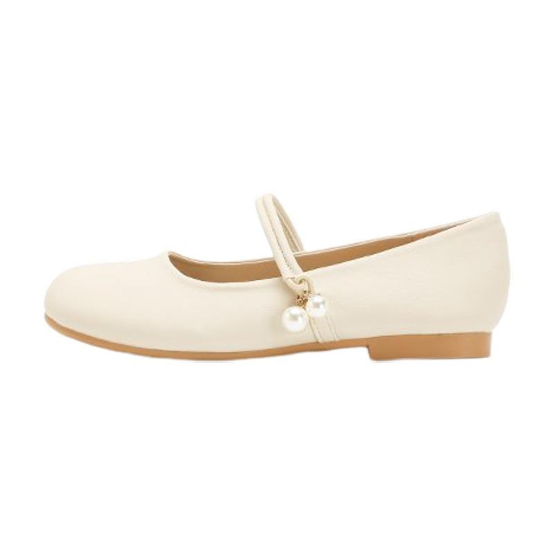 Soft Leather Mary Jane Single Shoes Women's Summer New Pearl Shallow Mouth Comfortable Gentle Wind Flat Grandma Shoes