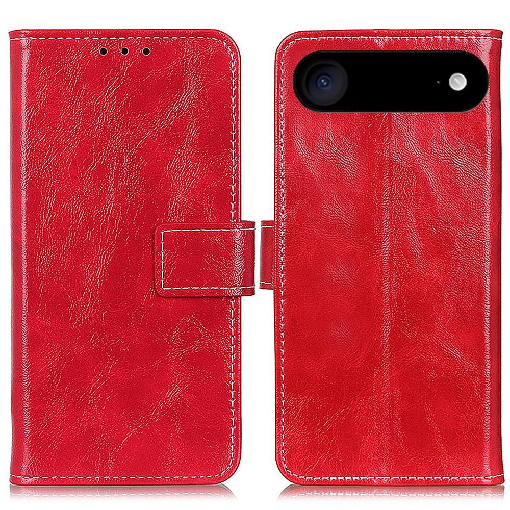 

For iPhone 17 Air Case Wallet Leather Phone Cover Crazy Horse Texture Red