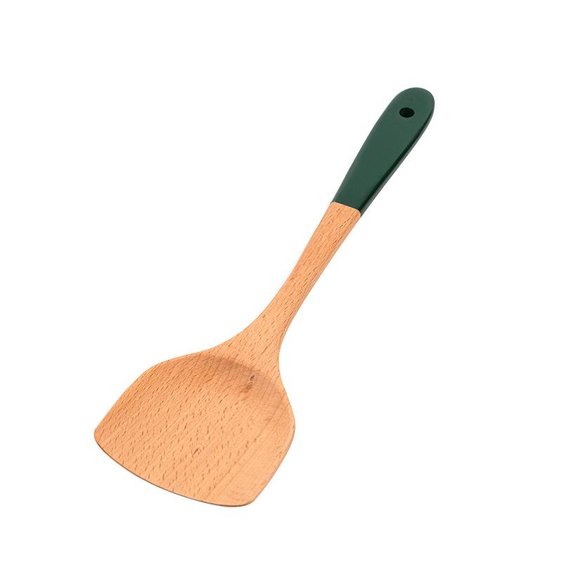 Dunkelgrün Langer Griff Holz Kochküchenutensil Antihaft Pfannenwender Hitzebeständig Suppenlöffel Utensil Küchenzubehör