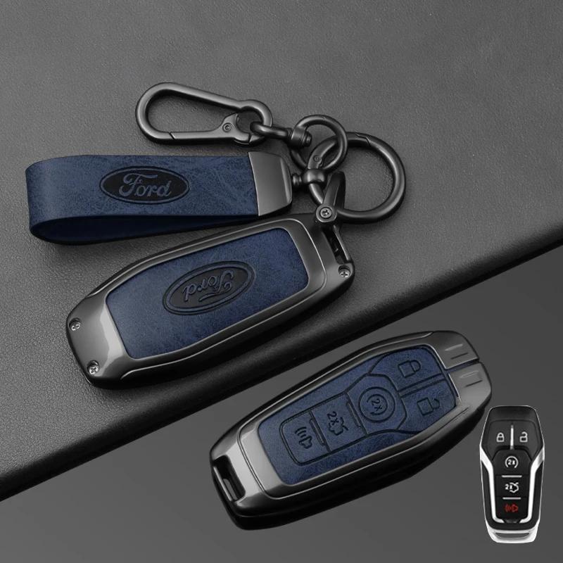 Autoaufkleber Ford Zinklegierung Leder Auto Schlüsselhülle Abdeckung Schutzschale Für Ford Fusion Mondeo Mustang F-150 Explorer Edge 2015