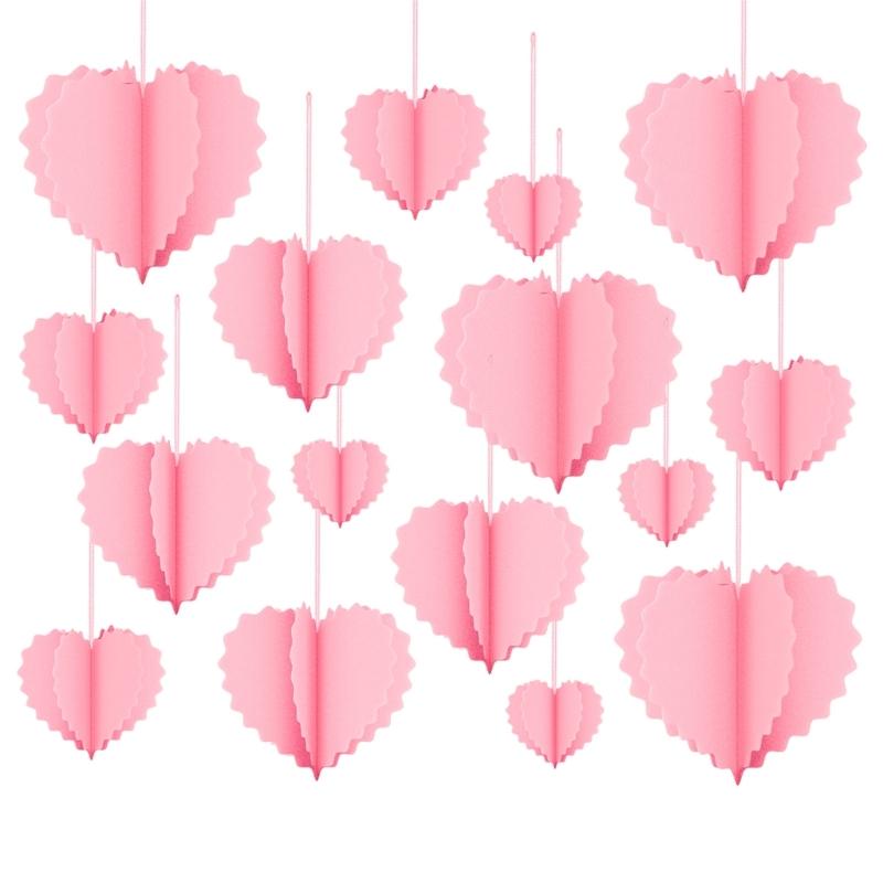 8Pcs Valentine's Day Heart Decoration Foldable Paper Heart Shape Ornament Easy Assembly for Wedding Party Decoration