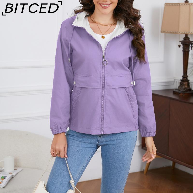BITCED Hooded Solid-Colour Trench Coat for Women Long-Sleeved Spring/Autumn Lightweight Jacket Casual Style