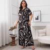 2025 New Plus Size Printed Loose Short Sleeve Cardigan & Wide Leg Pants Set for Women