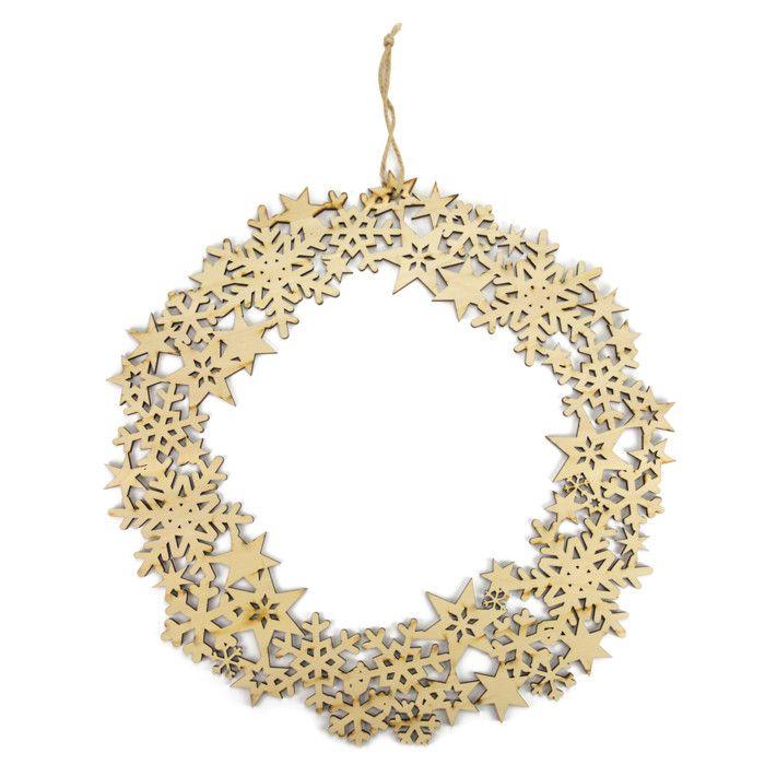 Couronne de noel en bois découpé 35 cm de diamètre