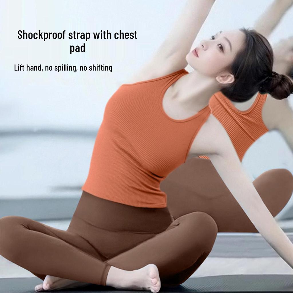 Women's Yoga Tank Top with Chest Pads - 2026 Style, Shockproof, No Cup Shifting, High-Intensity Fitness Wear