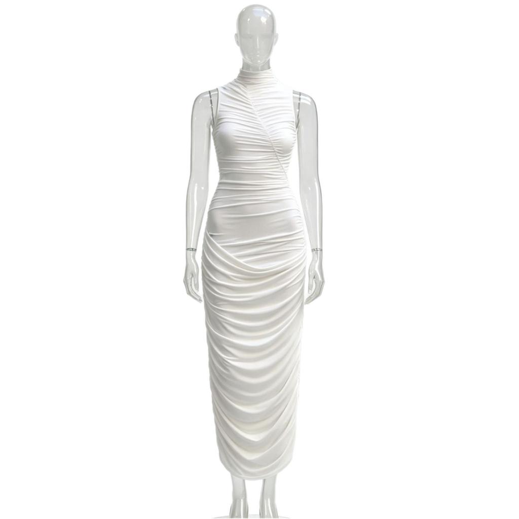 European and American Style 2026 New Turtleneck Sleeveless Pleated Long Dress Fashion Temperament Sexy Slim Dress Wholesale