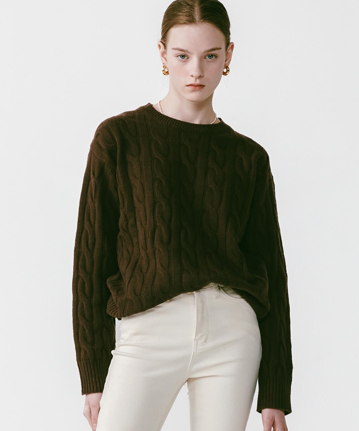 Rosiro Round Cable Knit [Brown] M