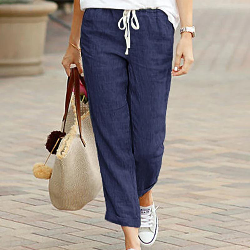 Premium New Women's Loose Cotton - Linen Jogger Pants. Drawstring Elastic Waist, Capri Tapered, with Pockets for Daily Comfort