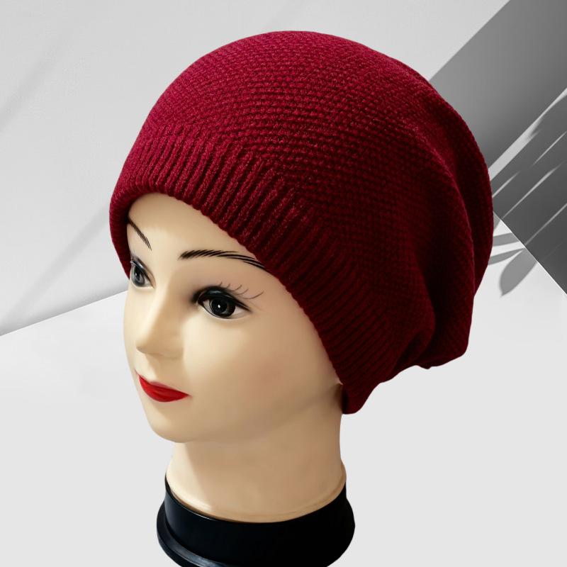 

Autumn and Winter New Solid Color Baotou Hat Women s Cashmere Big Head Circumference Pile Hat Confinement Warm Wool Knitted Hat