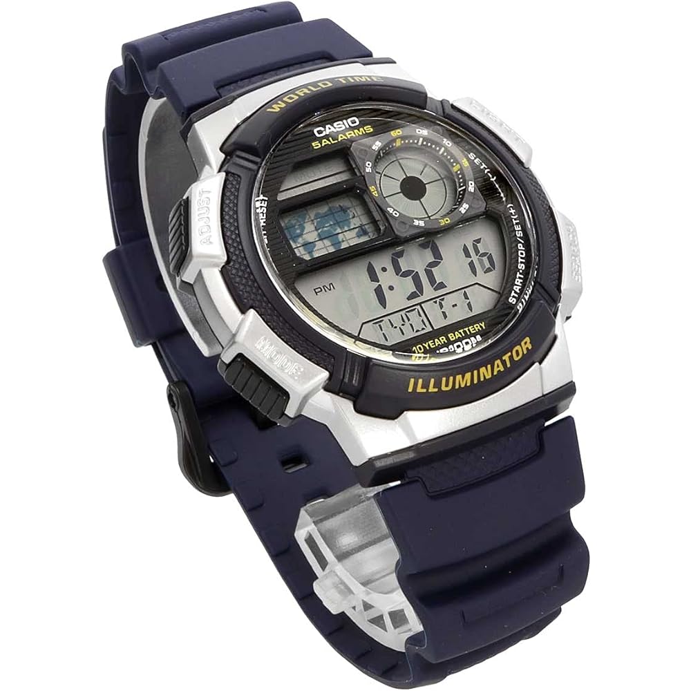 Casio World Time Digital Men's Watch AE-1000W-2AV Navy Silver Waterproof Travel Timepiece