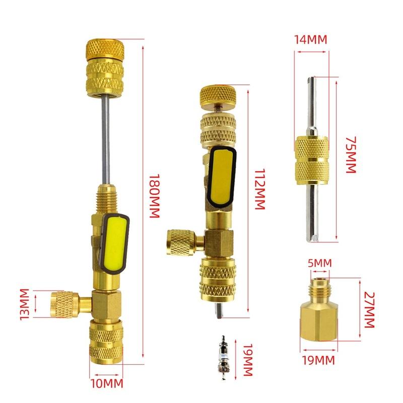 Brass Valve Core Tool for R410A R22 R32 R12 R407 with 1/4 and 5/16 SAE Compatibility and Knurled Grip for Non Slip Operation