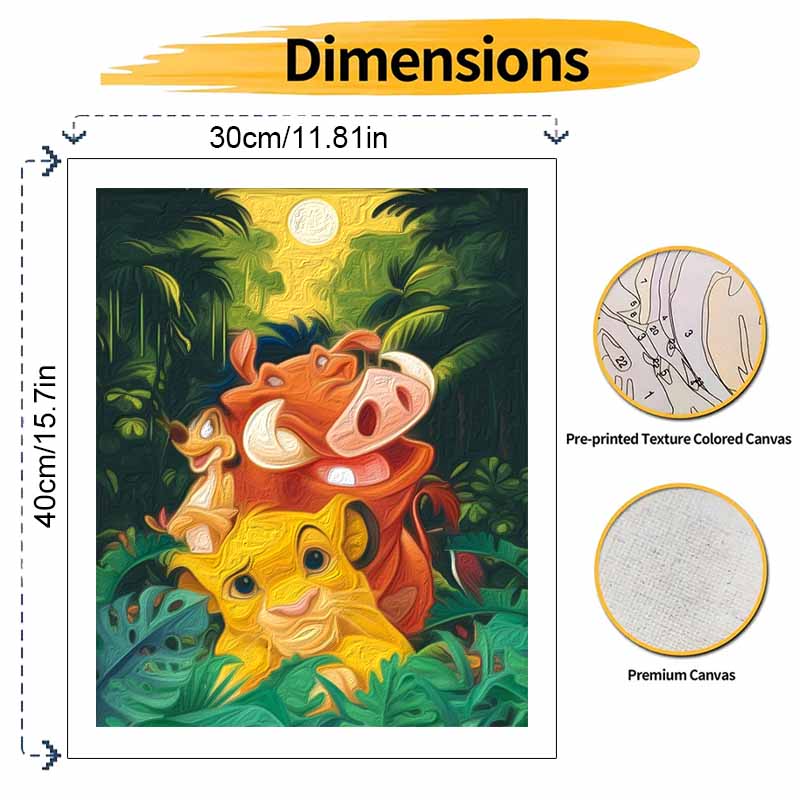 disney the lion king simba timon pumbaa digital oil painting hand painting kit diy home decoration