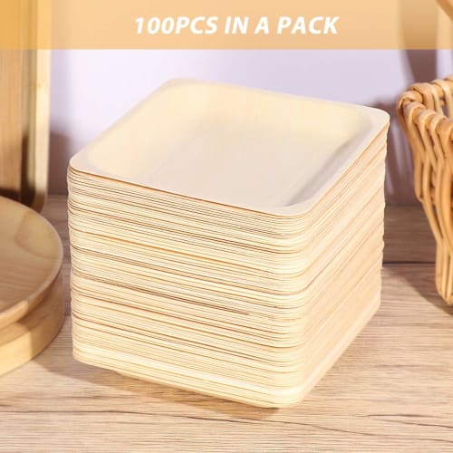 DOITOOL Disposable Wooden Plates, Stylish Square Plates, High-Quality Biodegradable and Eco-Friendly, Perfect for Parties, Outdoors, Commercial Use, a