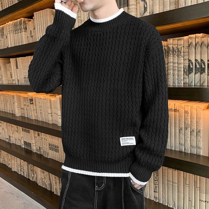 Pullover Sweaters for Men Autumn Crew Neck Solid Color Casual Knitted Sweater High Street Jumpers Hombre