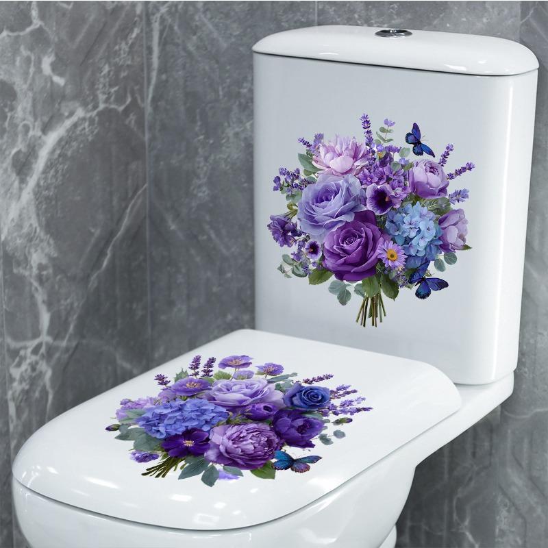 A Purple-toned Floral Toilet Paper Roll Set with Waterproof Self-adhesive Feature for Bathroom Wall Stickers