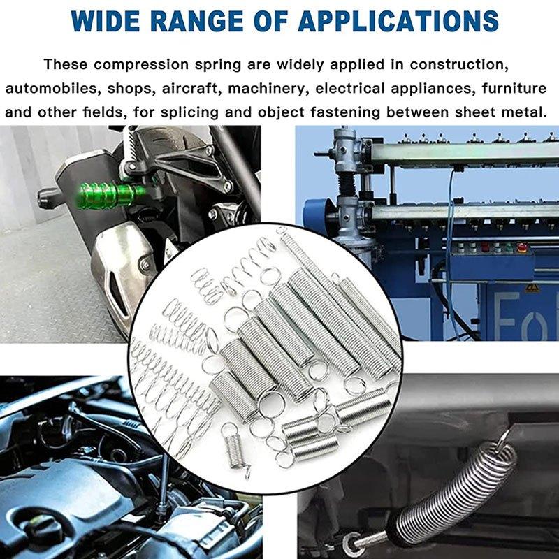 Set 200 Molle Di Compressione E Tensione - 20 Misure In Acciaio Zincato, Con Scatola Organizzatrice