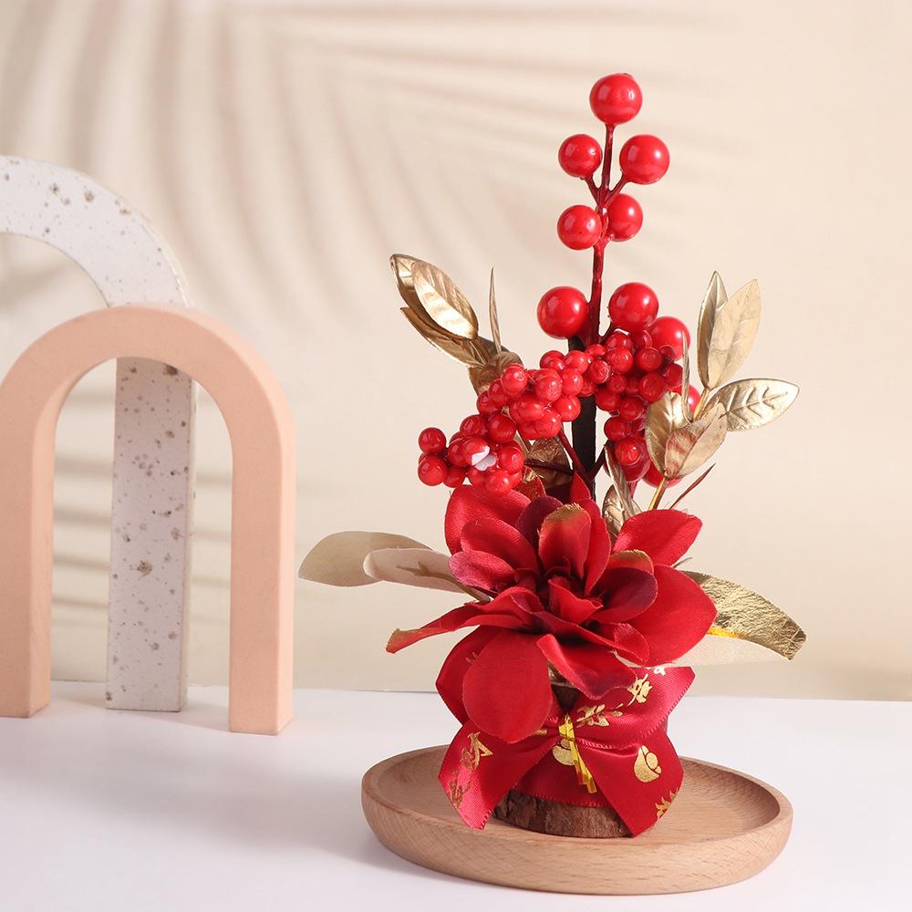 Best Wishes Spring Festival Pots Red Berry Branch Wedding Pots Chinese Tabletop Pots  Home Decor