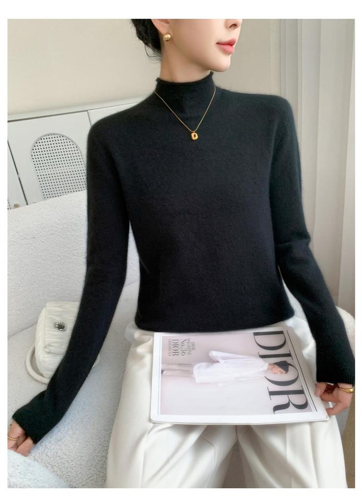 Light & Soft Textured Women's Baby Cashmere Sweater: 10 Colors, 7 Stitches, Rolled Collar, Thickened Knit, Fluffy & Cozy Base Layer