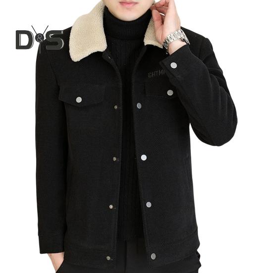 

Мужская куртка, пальто, однотонная, с лацканами, застежкой на пуговицы, повседневная куртка, утолщенная бархатная подкладка, верхняя одежда, повседневная одежда L чёрный