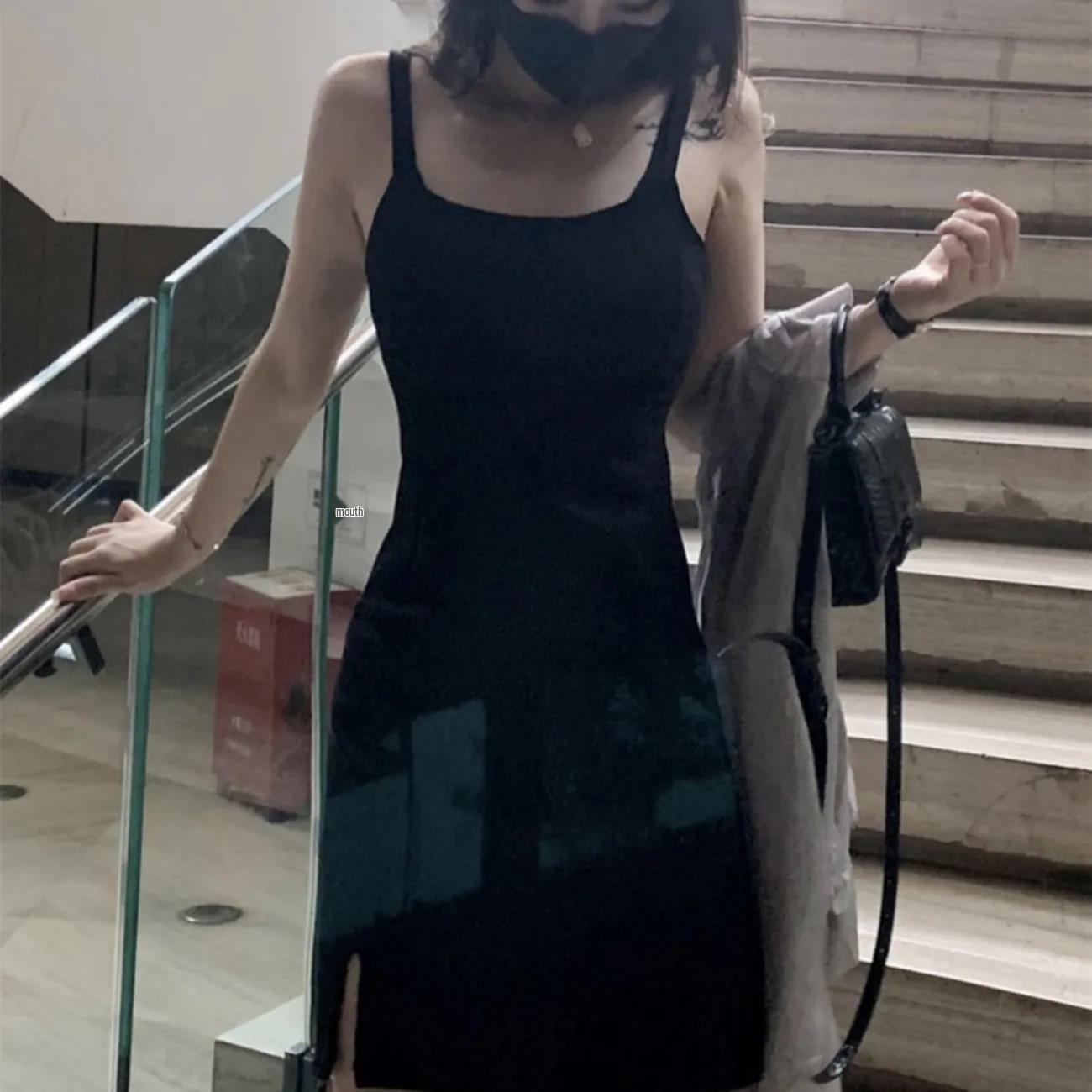 

Women s Summer 2025 Korean Style Black Camisole Dress & Vest Skirt Set with Sun Protection S (for 70-85 jin)