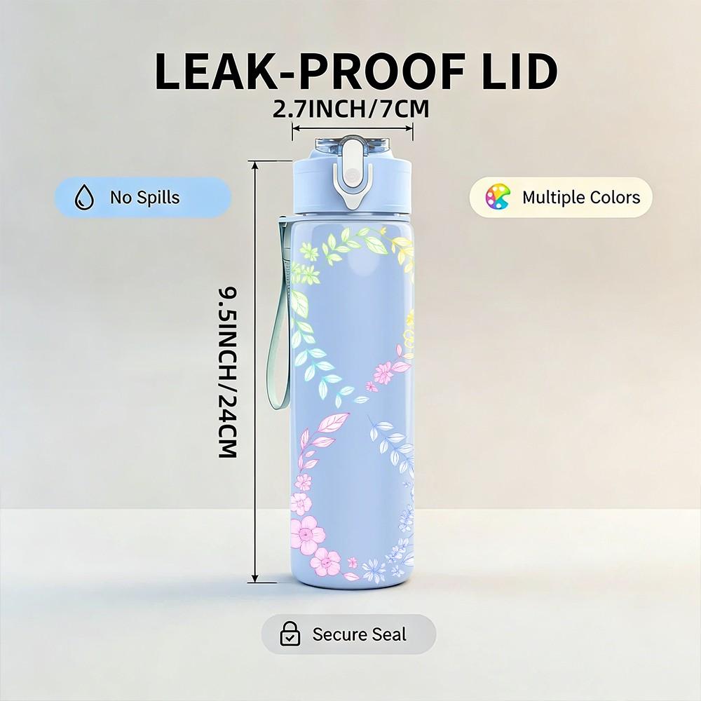 1PC Pastel Infinity Symbol Art 750ml Color Plastic Sports Water Bottle Leakproof Flip Straw Lid Suitable for Sports Office Home Use