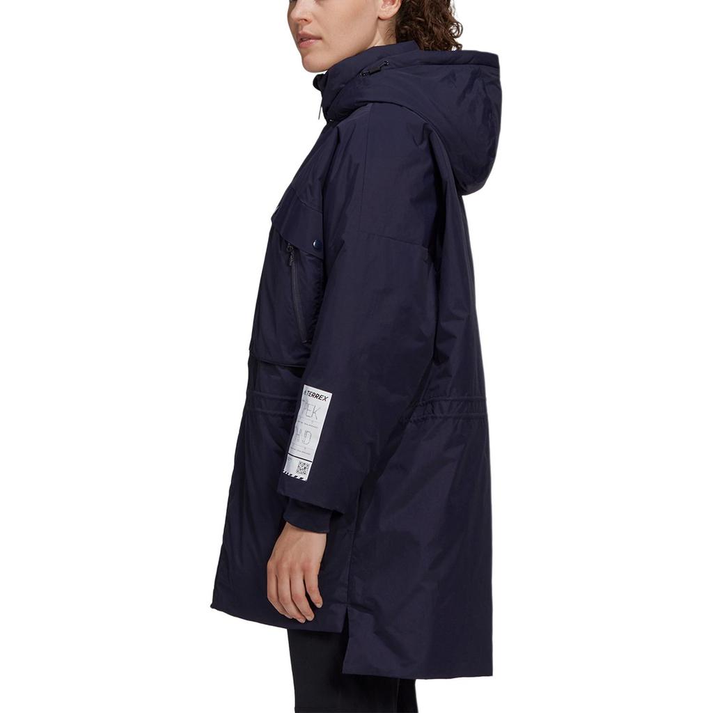 adidas Solid Color Mid-Length Casual Hooded Down Jacket Women Outerwear Blue GE9970