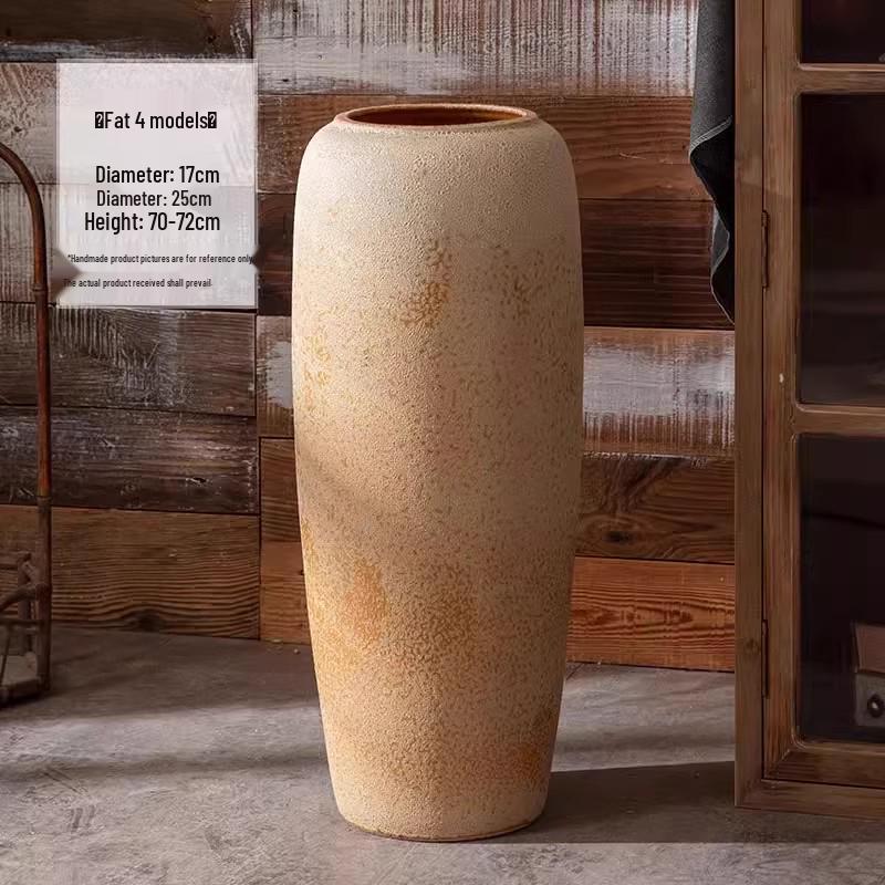 Handmade Retro Nostalgic Large Ceramic Floor Vase – Coarse Pottery Feng Shui Decor for Living Room or Hotel.