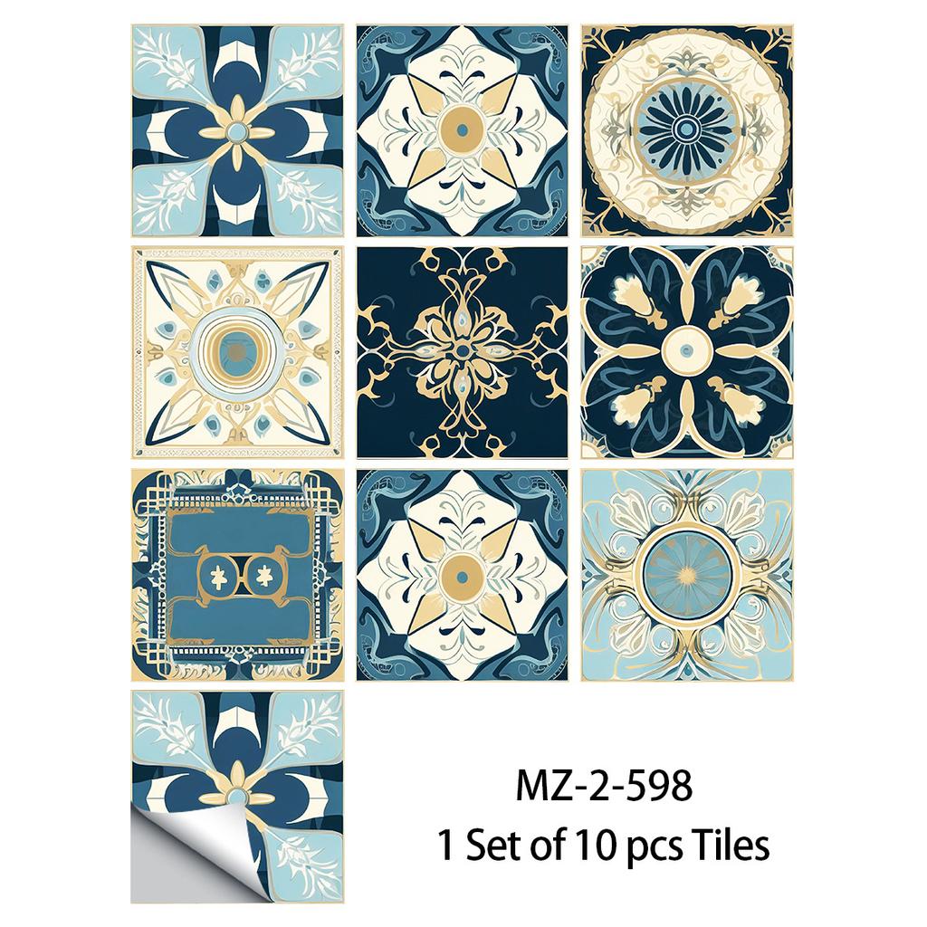 20x20cm 10 Pcs PVC Moroccan Pattern Wall Sticker for Kitchen Bathroom Cabinet Self-Adhesive Removable Reusable Easy DIY Home