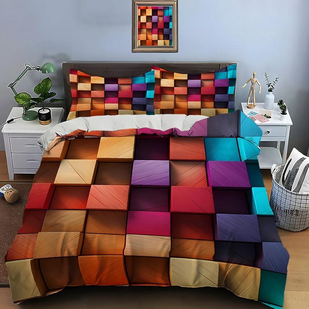 3D Honeycomb Square Gradient Color Print Bedding Set Duvet Cover 1 Duvet Cover 2 Pillowcases Adult and Boys Bedding Set Luxury