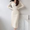 Early Autumn and Winter Retro V-neck Waist Design Slim Slimming Hip Skirt Long-sleeved Knitted Dress Women