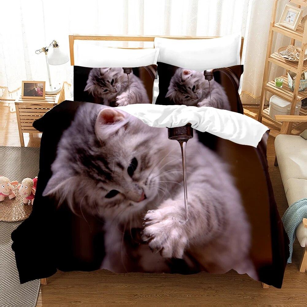3d Printed Bedding Set Pet Cats Home Decor Bedspread Polyester Animals Bedclothes Soft Cute Duvet Cover With Pillowcase