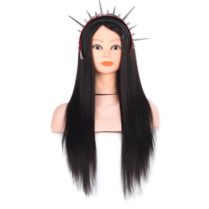 Gothic Punk PU Belt Hair Band With Rivet Studded Design Cool Hairhoop For Women Daily Wear and Festival Gathering