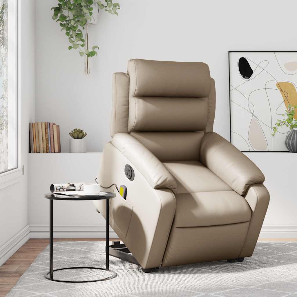Recliner Chair with Lift Function Electric Cappuccino Faux Leather