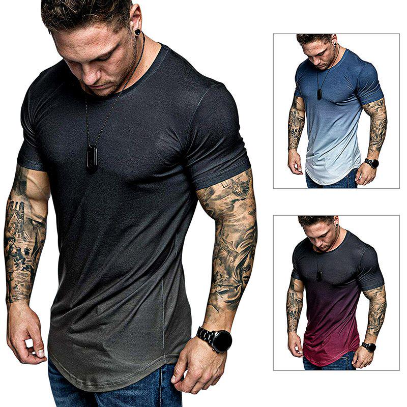 Herr het sommar slim fit casual kortärmad muskeltröja med tonade färger
