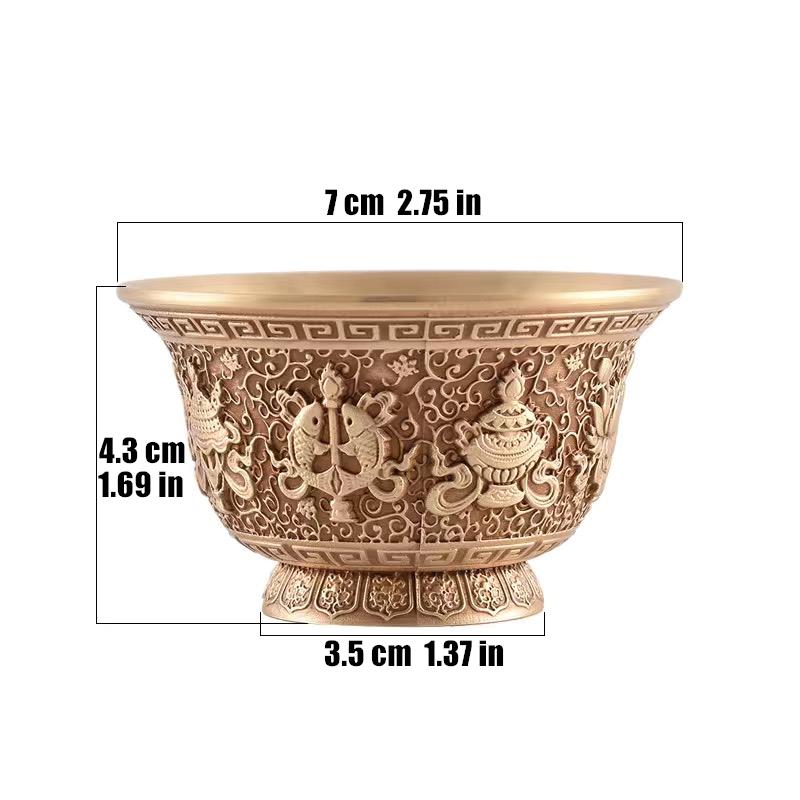 Engraving Buddhism Bowl Handicraft 8.7 CM Bronze Eight Auspicious Tibetan Holy Water Cup Tantric Bowl Altars Indoor Decorative