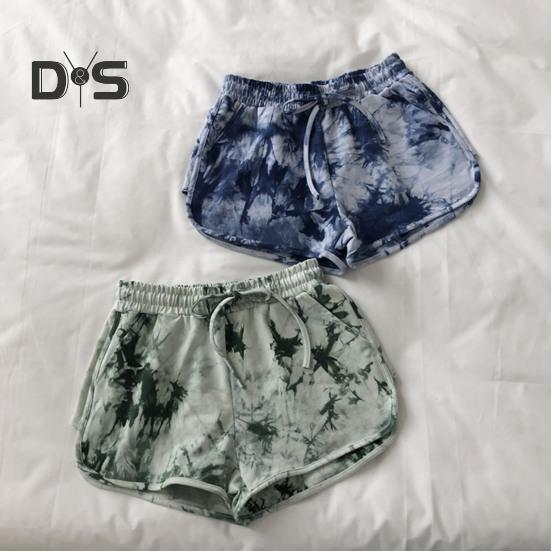 Women Shorts Elastic Drawstring High Waist Sport Shorts Tie-Dye Print Wide Leg Pants Versatile Regular Style Running Shorts